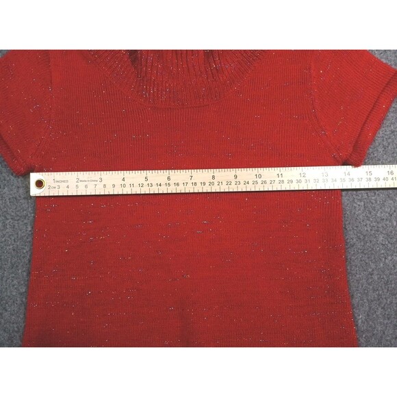 Faded Glory High Mock Neck Shirt Sleeve Sweater Dress Size L 10/12 Red Metallic - Picture 10 of 13